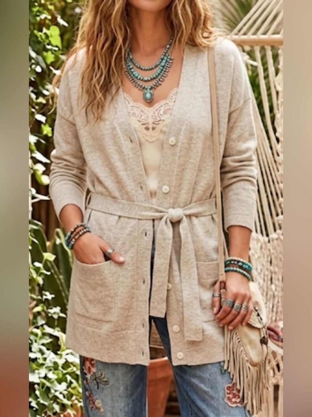 Gap Long Gray Cardigan Sweater with Belt